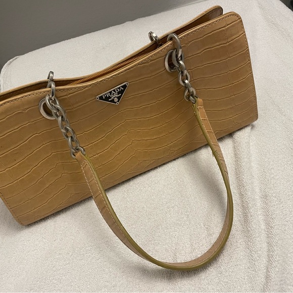 Prada Beige Croc-Embossed Shoulder Bag - Picture 1 of 8
